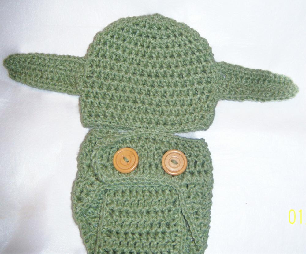 Newborn - 3months Star Wars Inspired Yoda Baby Hat And Diaper Cover Set Adorable Photo Prop, Baby Shower Gift